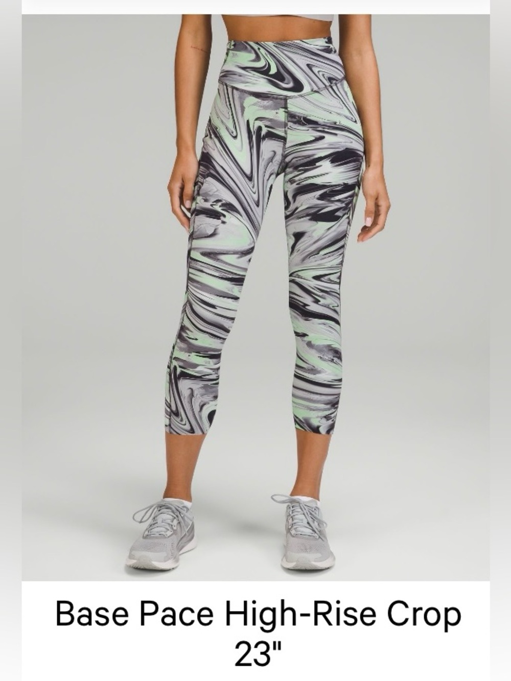 High-Rise Marble Print Crop Leggings - Mint & Black size 4